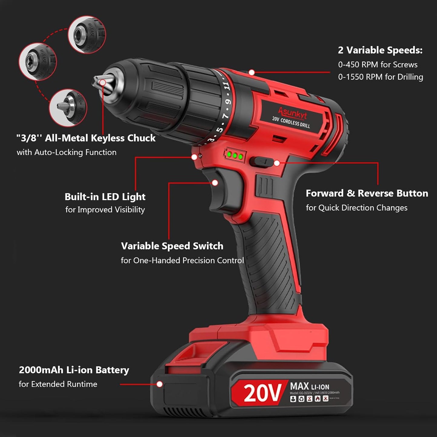 SET DE TALADRO 2 BATERIAS 21V 26 PZ ROJO