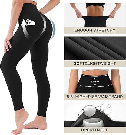 Blisset - Paquete de 3 leggings de cintura alta para mujer con bolsillos