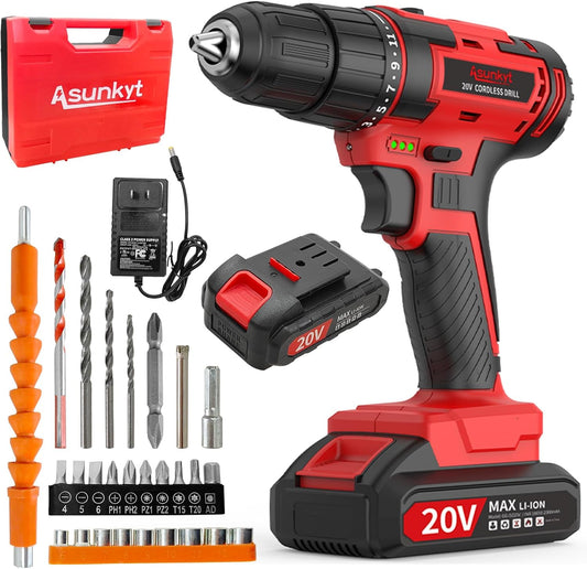 SET DE TALADRO 2 BATERIAS 21V 26 PZ ROJO