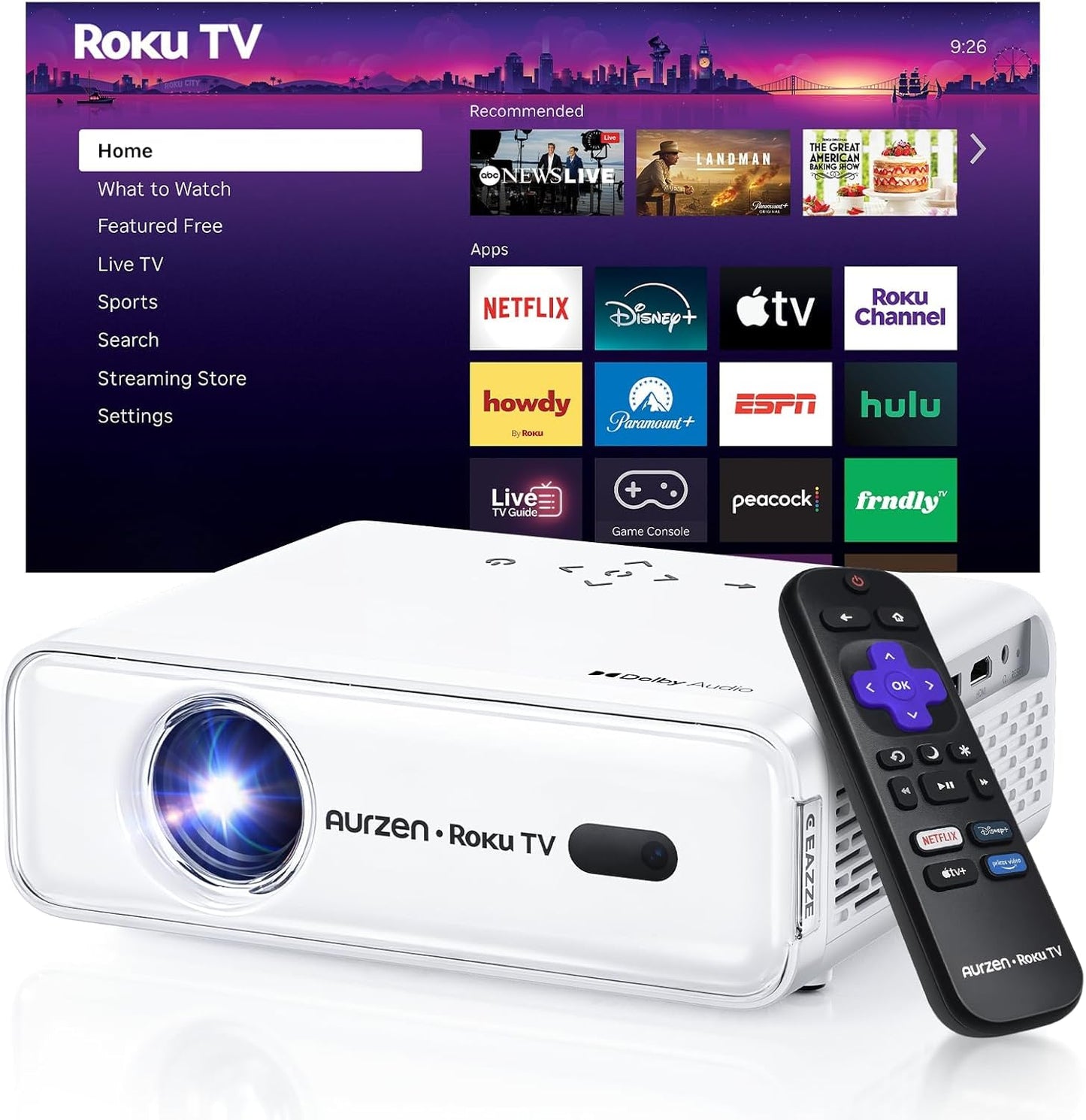 Aurzen Proyector inteligente Roku TV con Wifi y Bluetooth