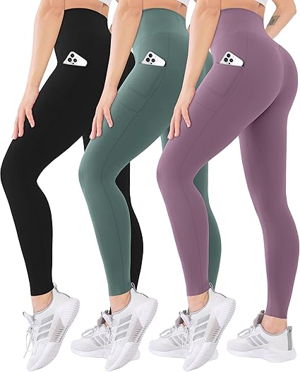 Blisset - Paquete de 3 leggings de cintura alta para mujer con bolsillos